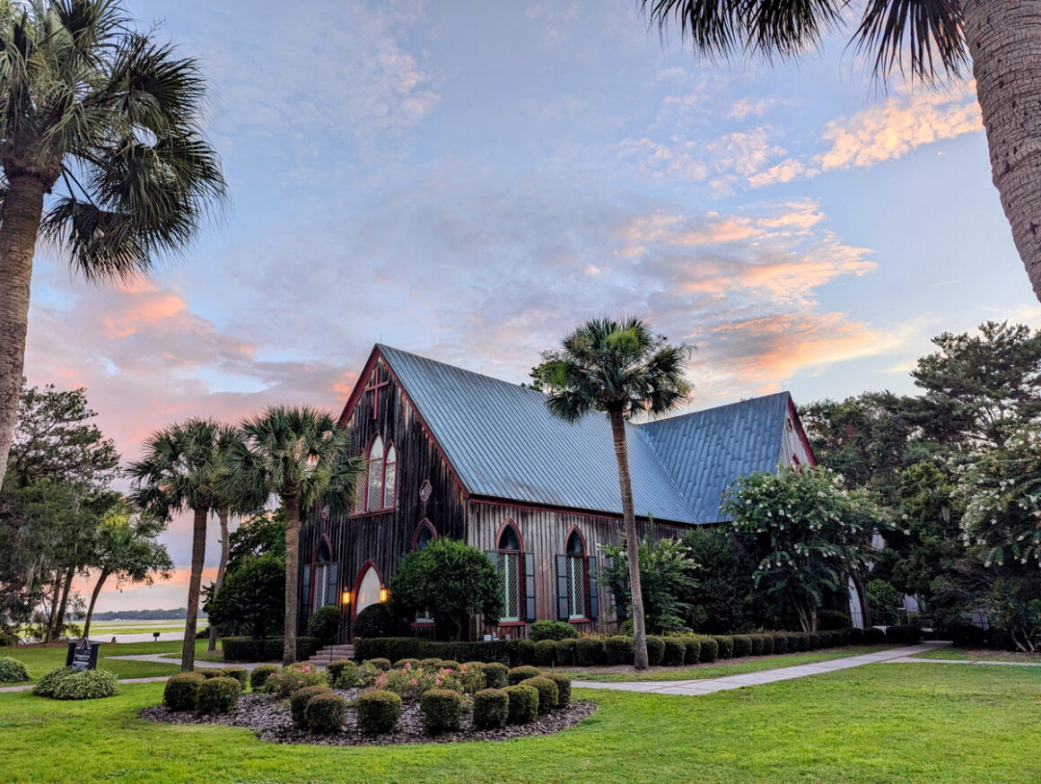 sunset at Church of the Cross in Bluffton, SC