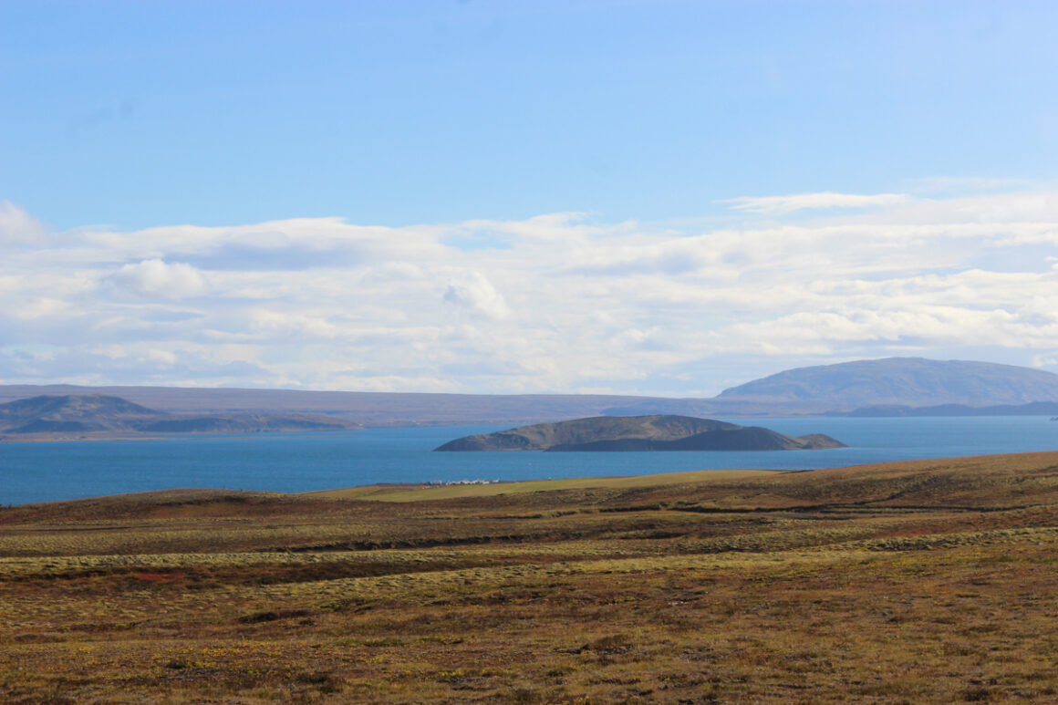 The bright blue lake in Thingvellir National Park Iceland